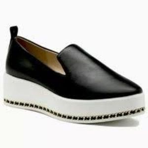 Karl lagerfeld black leather embellished platform slip on shoes